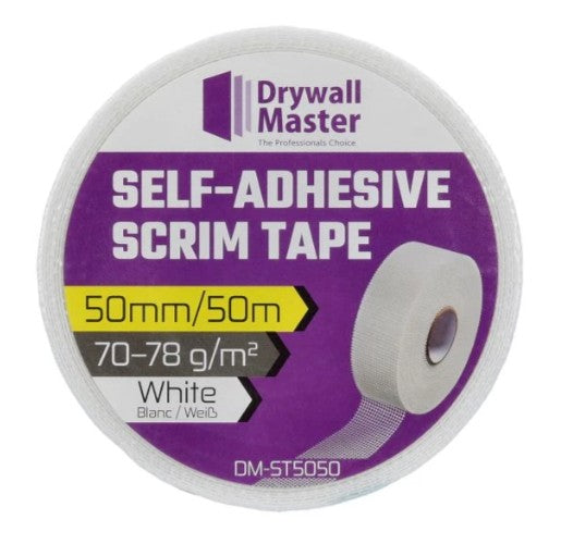 Drywall Master Self-Adhesive Scrim Tape White Heavy Duty Fiberglass 50mm x 50m