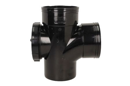 110mm Black Solvent weld double socket Soil Pipe with access branch Tee