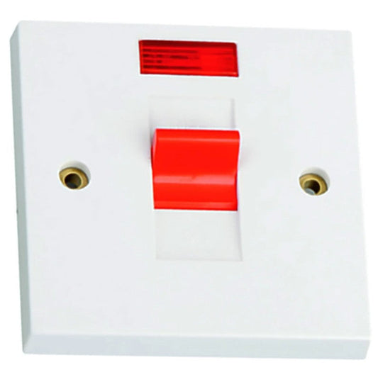 Switch Double Pole Square Edge 1 Gang 45A White with Neon