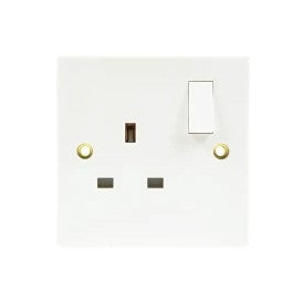 White Square Edge 1 Gang Double Pole Switched Socket 1pc
