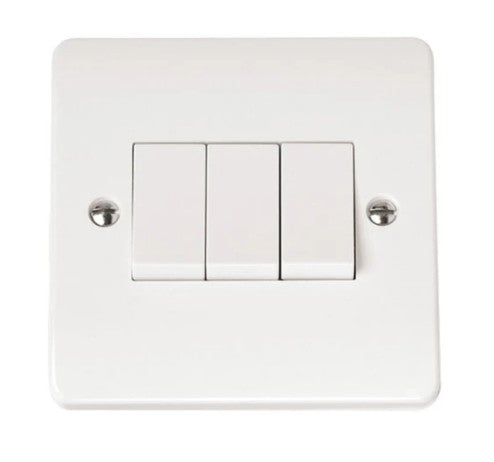 Plate Switch 3 Gang 2 Way 10AX White 1pc